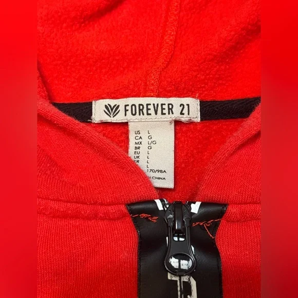 ❤️❤️Forever 21 Red Hoodie with Black Zipper size L ❤️❤️drawer (4) - Picture 3 of 7
